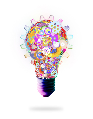 cogs, gears and a light bulb